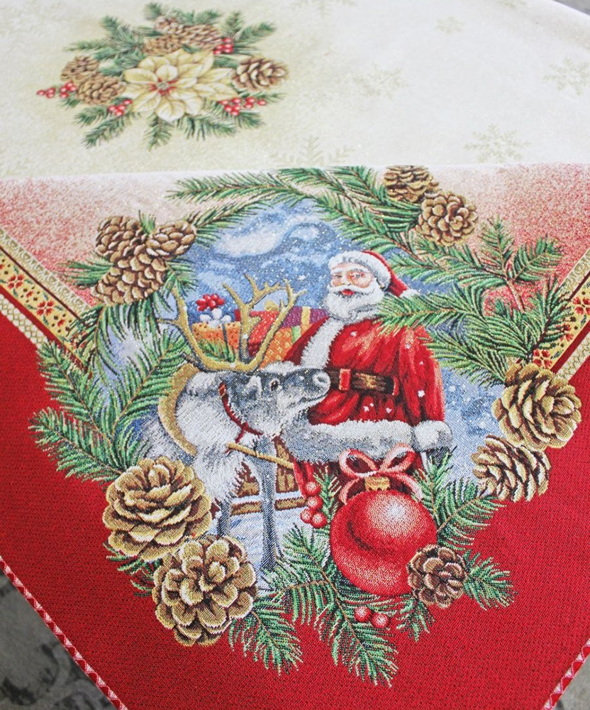 Новогодняя скатерть Vingi Ricami Santa Klaus 22 140х240 гобелен