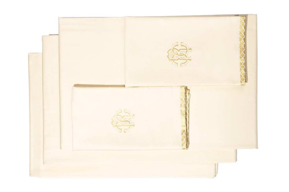 Постельное белье Roberto Cavalli Gold ecru семейное 2/155х200 сатин