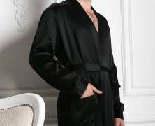 Халат шелковый мужской Luxe Dream Black длинный - фото 1