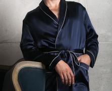 Халат шелковый мужской Luxe Dream Brilliant Dark Blue длинный в интернет-магазине Posteleon