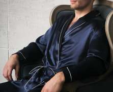 Халат шелковый мужской Luxe Dream Brilliant Dark Blue длинный - фото 2
