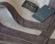 Плед кашемировый Glen Saxon Nubuk brown 130x180 с кожаным кантом - фото 1