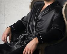 Халат шелковый мужской Luxe Dream Black Line длинный - основновное изображение